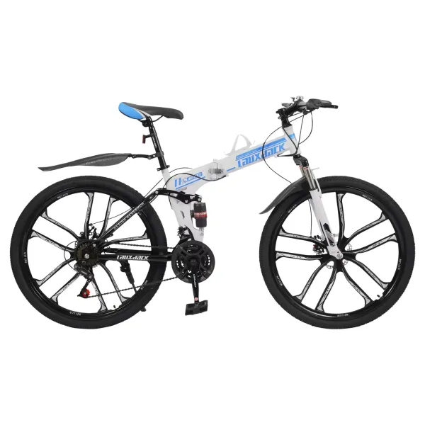 Vélo de montagne pliable 21 vitesses pour adulte VTT Vélo de frein à disque 26" double amortissement pour femme Crossbike Noir