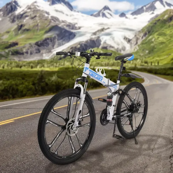 Vélo de montagne pliable 21 vitesses pour adulte VTT Vélo de frein à disque 26" double amortissement pour femme Crossbike Noir