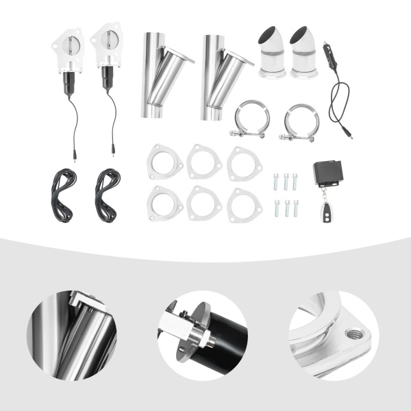 Clapet d'échappement électrique 2,5"/63 mm - Kit de commande d'échappement en acier inoxydable