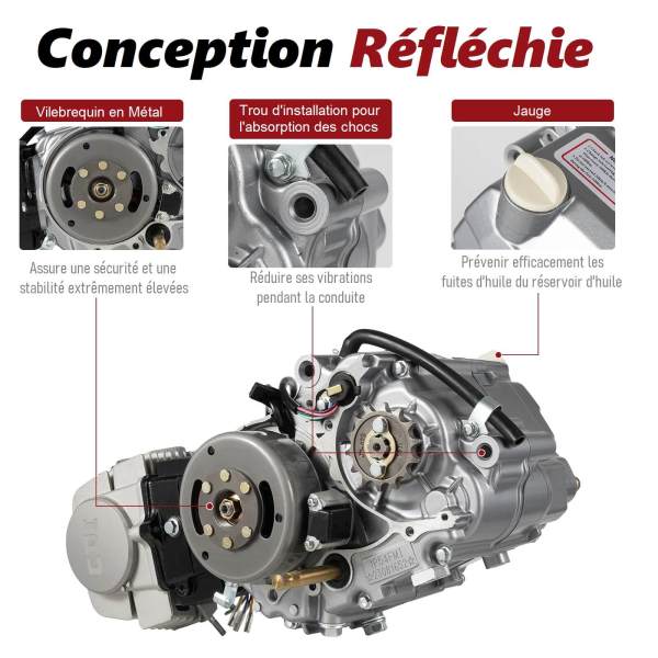 Kit de moteur 125 cm³ entièrement automatique - Démarreur électrique supérieur - Pitbike Cross - 4 vitesses - Démarreur manuel pour CRF50 XR50 Z50