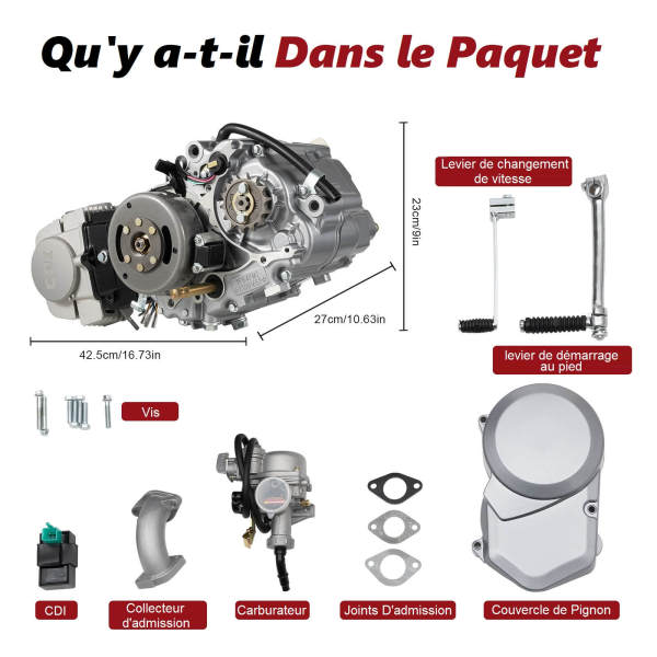 Kit de moteur 125 cm³ entièrement automatique - Démarreur électrique supérieur - Pitbike Cross - 4 vitesses - Démarreur manuel pour CRF50 XR50 Z50