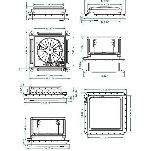 Ventilation de toit et ventilateur d'extraction avec éclairage LED pour caravane et camping-car 28 x 28 cm 12 V