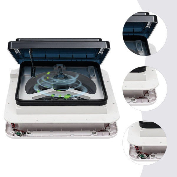 Ventilation de toit et ventilateur d'extraction avec éclairage LED pour caravane et camping-car 28 x 28 cm 12 V