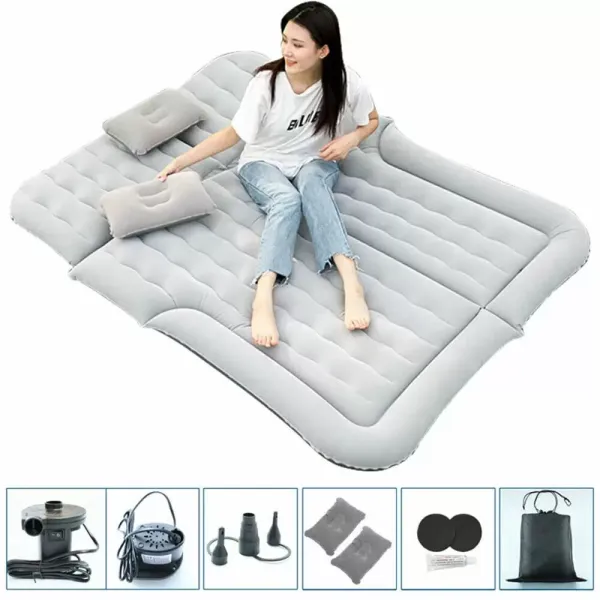 Matelas de voiture portable SUV Matelas gonflable pour camping avec 2 oreillers + pompe à air (gris)