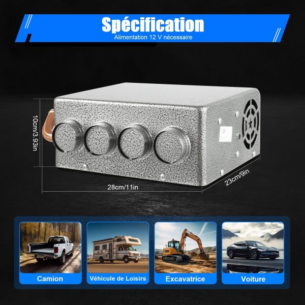 Chauffage de voiture universel compact 4 ports avec régulateur de vitesse 12 V + interrupteur