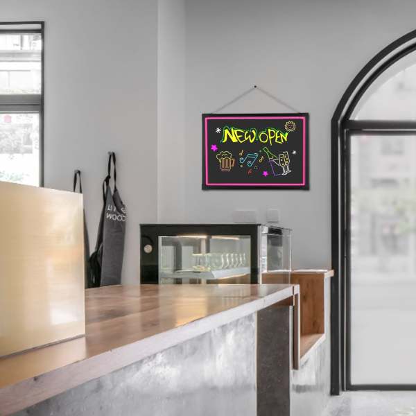 Tableau d'écriture de messages lumineux à LED, panneau de menu effaçable à effet néon 16 