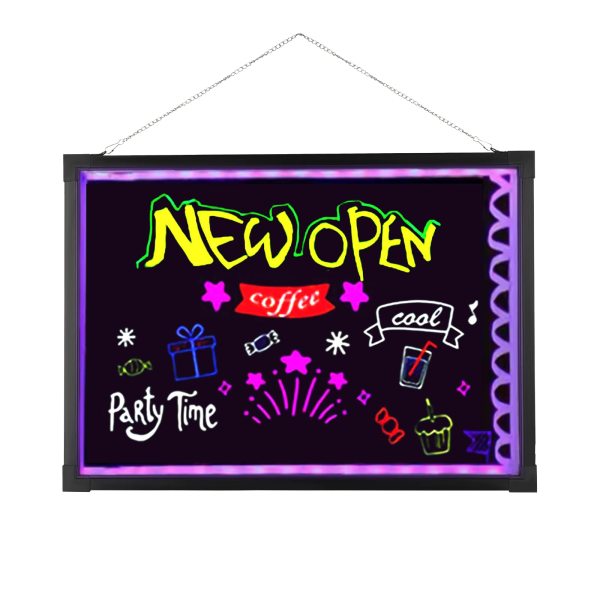 Panneau publicitaire lumineux DIY - 50 cm x 70 cm - Avec télécommande et 8 crayons néons - Panneau publicitaire pour café, bar (sans batterie)