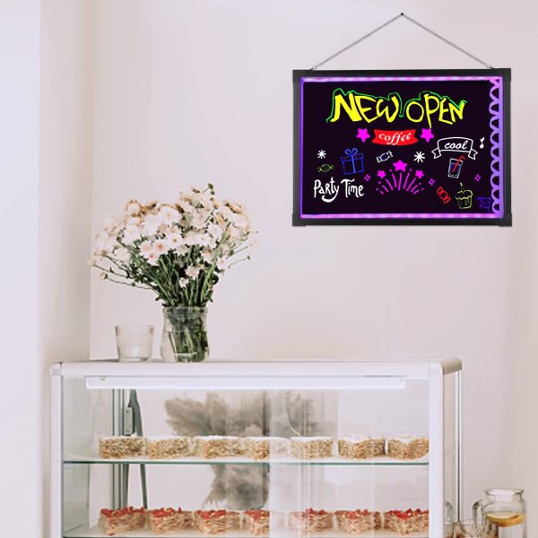 Panneau publicitaire lumineux DIY - 50 cm x 70 cm - Avec télécommande et 8 crayons néons - Panneau publicitaire pour café, bar (sans batterie)