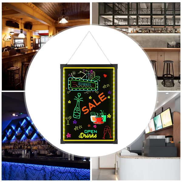 Panneau publicitaire lumineux DIY - 50 cm x 70 cm - Avec télécommande et 8 crayons néons - Panneau publicitaire pour café, bar (sans batterie)