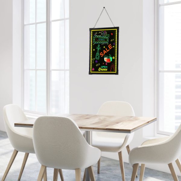 Tableau d'affichage LED 60 cm x 80 cm avec télécommande et 8 stylos néon, design DIY pour café, bar, restaurant, mariage