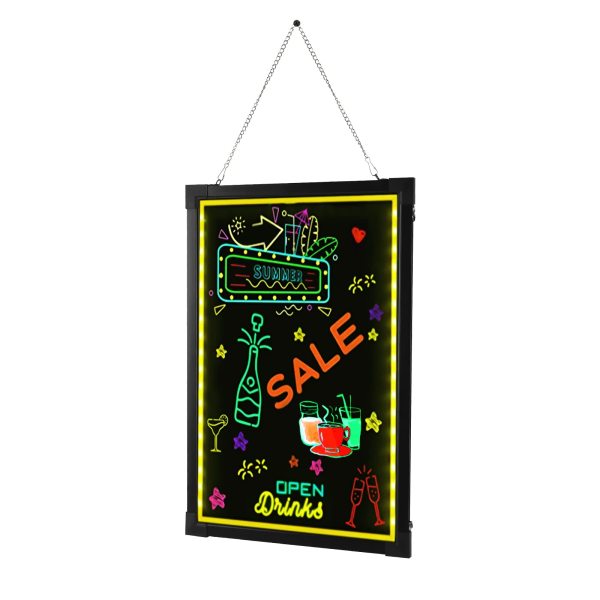 Tableau d'affichage LED 60 cm x 80 cm avec télécommande et 8 stylos néon, design DIY pour café, bar, restaurant, mariage