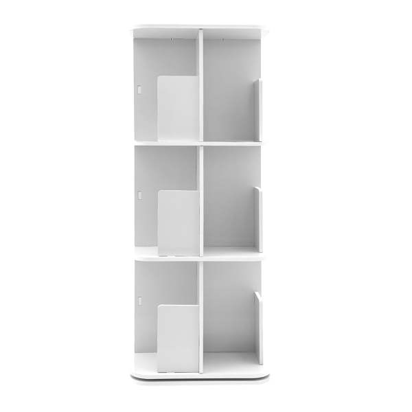 Bibliothèque rotative 360°,  bibliothèque verticale à fond carré, petite bibliothèque d'angle à 3 étagères - Blanc
