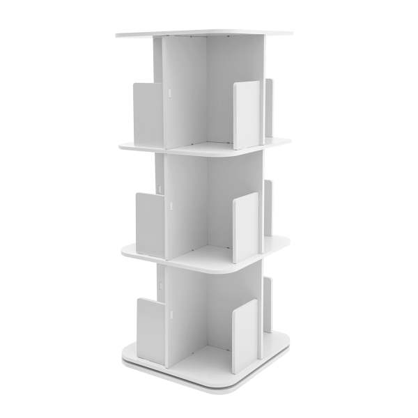 Bibliothèque rotative 360°,  bibliothèque verticale à fond carré, petite bibliothèque d'angle à 3 étagères - Blanc