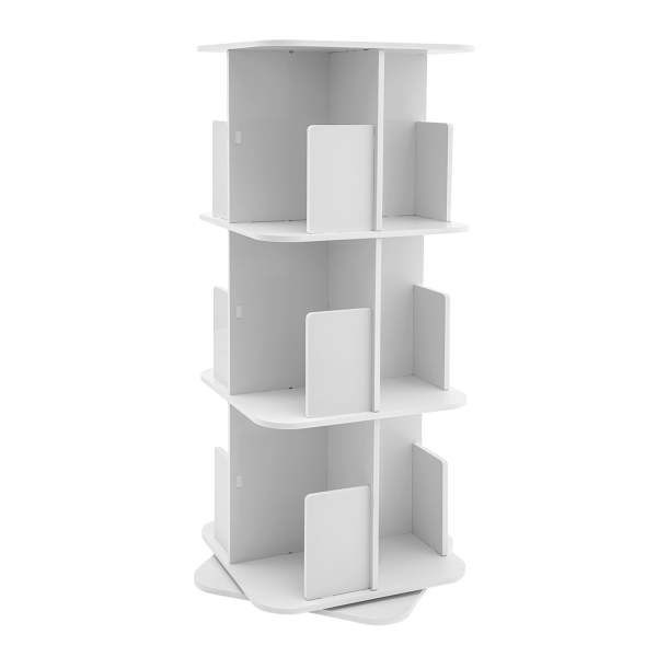 Bibliothèque rotative 360°,  bibliothèque verticale à fond carré, petite bibliothèque d'angle à 3 étagères - Blanc