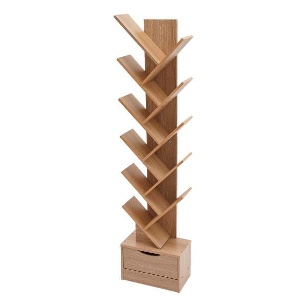 Étagère à livres, bibliothèque à 12 étages avec tiroir, étagère en forme d'arbre - Couleur bûche