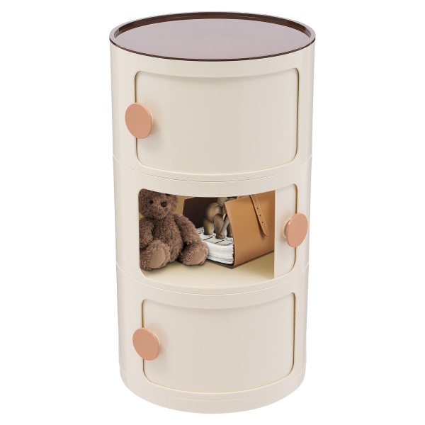 Table de chevet, armoire ronde, armoire moderne à 3 niveaux, grande capacité, 32*58cm, beige