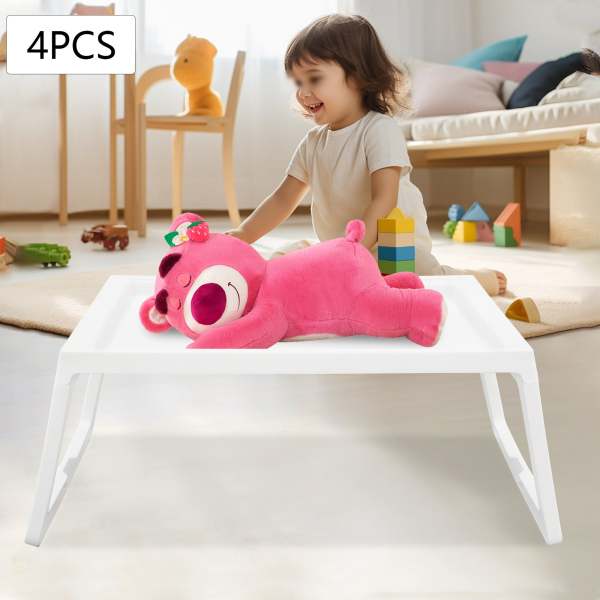 Lot de 4 tables de plateau de lit avec pieds pliables tables pliantes avec plateaux de service de nourriture blanc