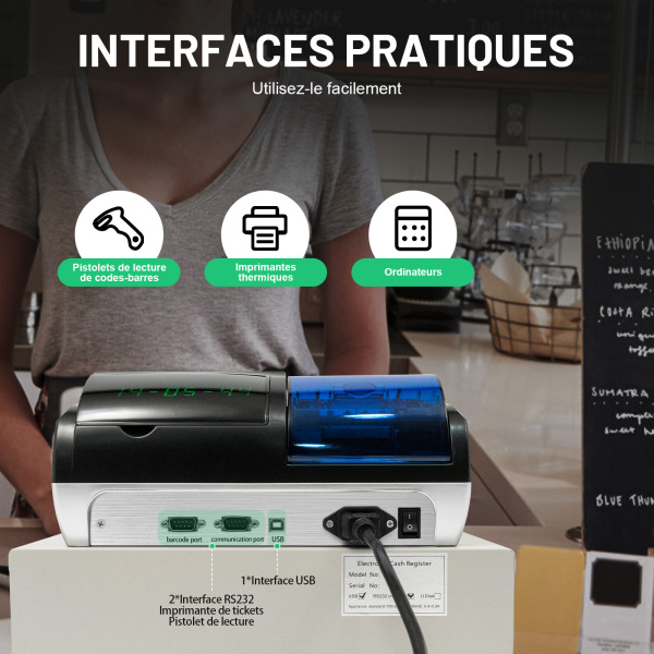 100-240V Caisse Enregistreuse Électronique Avec Tiroir-Caisse & Double Affichage Caisse Enregistreuse Pour Petites Entreprises