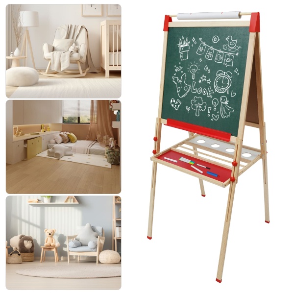 Tableau blanc et tableau noir double face, tableau pour enfants avec chiffres et autres accessoires, chevalet réglable en hauteur pour enfants Tableau blanc et tableau noir double face, tableau pour enfants avec chiffres et autres accessoires, chevalet réglable en hauteur pour enfants