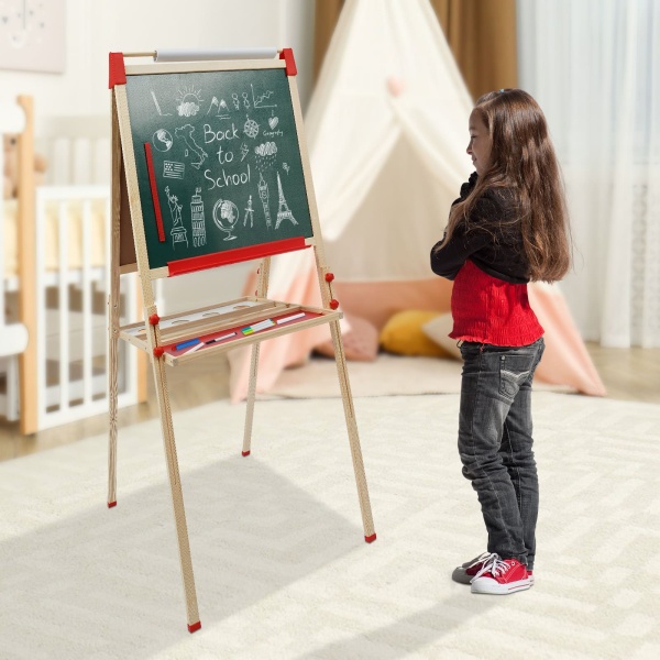 Tableau blanc et tableau noir double face, tableau pour enfants avec chiffres et autres accessoires, chevalet réglable en hauteur pour enfants Tableau blanc et tableau noir double face, tableau pour enfants avec chiffres et autres accessoires, chevalet réglable en hauteur pour enfants