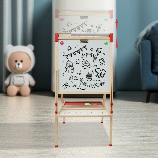 Tableau blanc et tableau noir double face, tableau pour enfants avec chiffres et autres accessoires, chevalet réglable en hauteur pour enfants