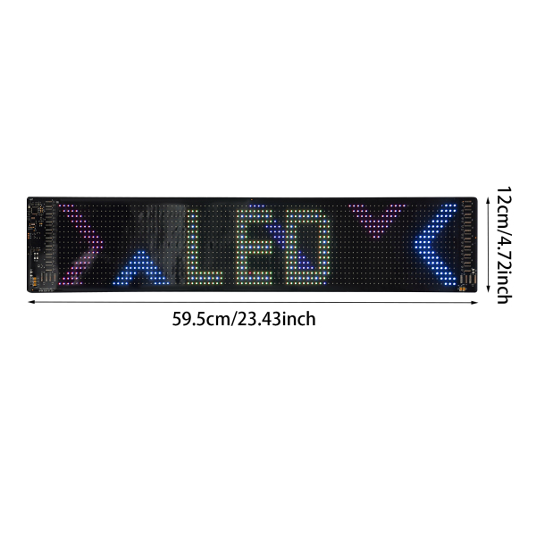 Écran LED flexible 59,5 cm x 12 cm, panneau d'affichage LED, panneau LED flexible pour voiture, magasin, bar, publicité