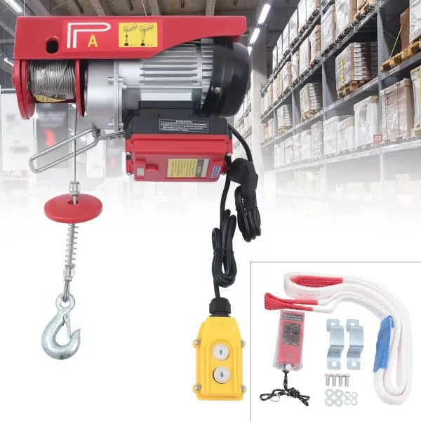 Treuil électrique 200KG Hauteur de levage 12m Palan électrique Palan à câble 510W Treuil à moteur avec télécommande à fil