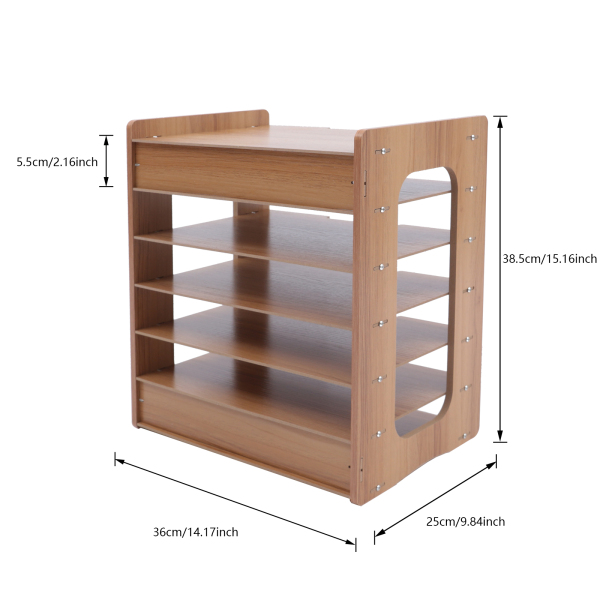 Organiseur de bureau en bois à 7 niveaux, idéal pour ranger des documents et des dossiers. Organiseur de bureau en bois à 7 niveaux, idéal pour ranger des documents et des dossiers.