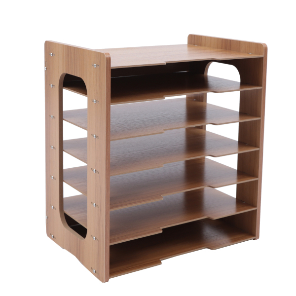 Organiseur de bureau en bois à 7 niveaux, idéal pour ranger des documents et des dossiers.