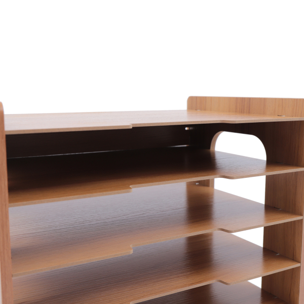 Organiseur de bureau en bois à 7 niveaux, idéal pour ranger des documents et des dossiers.