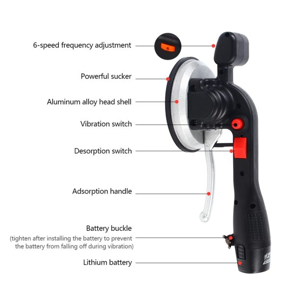 Vibromasseur de carrelage - Appareil de nivellement automatique manuel électrique - Appareil de vibration pour carrelage - Avec 1 batterie Vibromasseur de carrelage - Appareil de nivellement automatique manuel électrique - Appareil de vibration pour carrelage - Avec 1 batterie