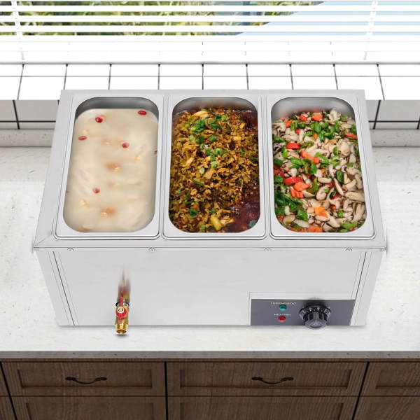3 x 7 l de 7 l de chauffe-plats en acier inoxydable pour la restauration - 850 W
