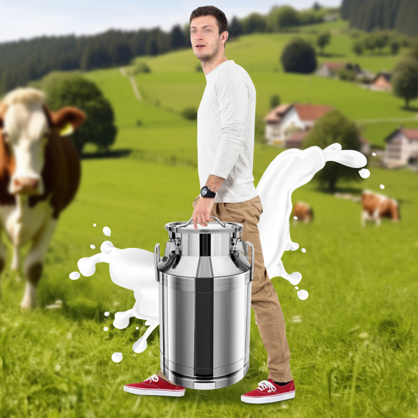 Bidon à lait en acier inoxydable durable, seau à vin, seau fourre-tout pour usage intensif en restaurant, acier inoxydable 201 non magnétique, silicone, 40 L, argent Bidon à lait en acier inoxydable durable, seau à vin, seau fourre-tout pour usage intensif en restaurant, acier inoxydable 201 non magnétique, silicone, 40 L, argent