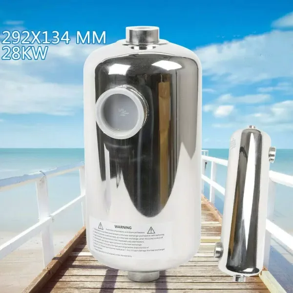 Échangeur de chaleur 28 kW en acier inoxydable pour piscine, sauna, etc. 29,2 x 13,4 cm