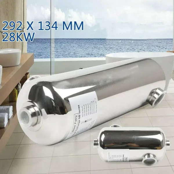 Échangeur de chaleur 28 kW en acier inoxydable pour piscine, sauna, etc. 29,2 x 13,4 cm