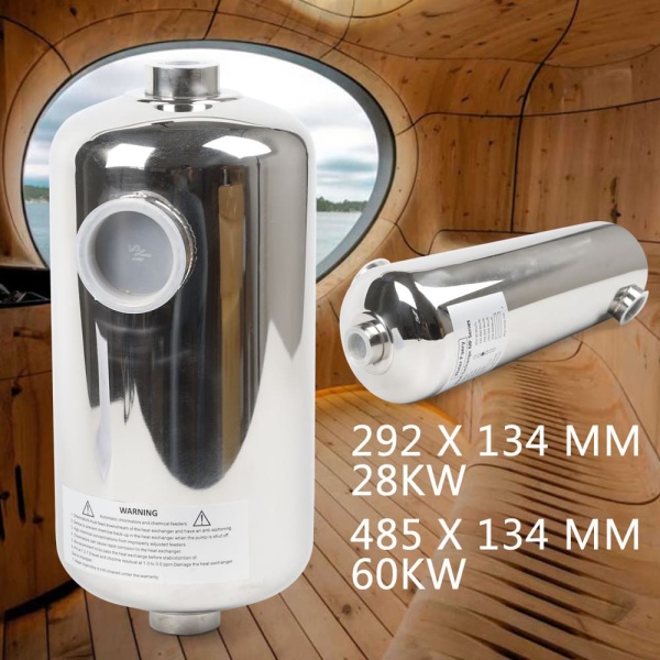 Échangeur de chaleur 28 kW en acier inoxydable pour piscine, sauna, etc. 29,2 x 13,4 cm
