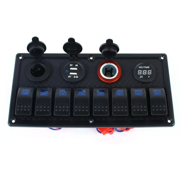 Commutateur de panneau de commande multifonction 4 en 1, voltmètre LED double USB 8 panneaux de commutateur de vitesse