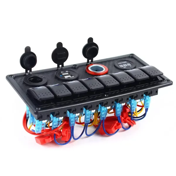 Commutateur de panneau de commande multifonction 4 en 1, voltmètre LED double USB 8 panneaux de commutateur de vitesse