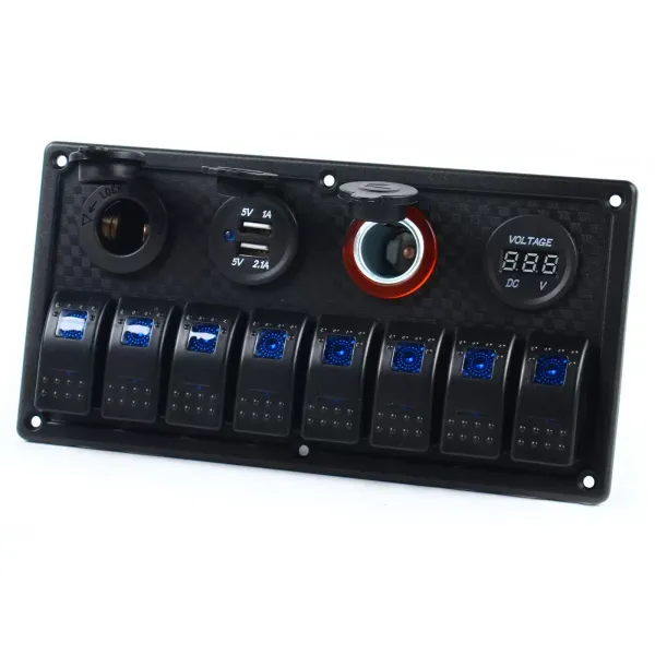 Commutateur de panneau de commande multifonction 4 en 1, voltmètre LED double USB 8 panneaux de commutateur de vitesse