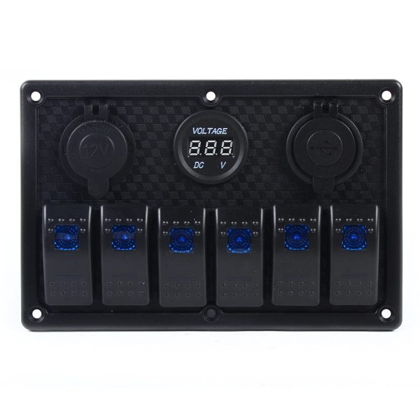 Panneau interrupteur pour bateau - 6 vitesses - Interrupteur d'allumage - Étanche - Avec double chargeur USB - Voltmètre LED