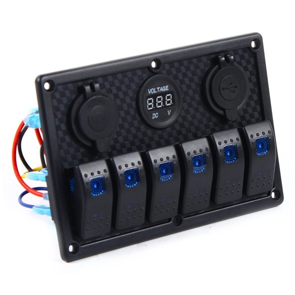 Panneau interrupteur pour bateau - 6 vitesses - Interrupteur d'allumage - Étanche - Avec double chargeur USB - Voltmètre LED