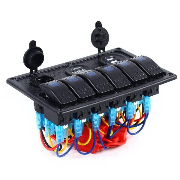 Panneau interrupteur pour bateau - 6 vitesses - Interrupteur d'allumage - Étanche - Avec double chargeur USB - Voltmètre LED