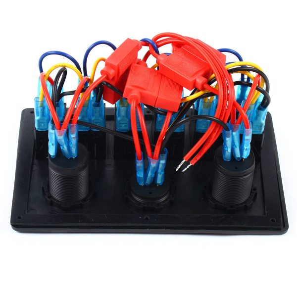 Panneau interrupteur pour bateau - 6 vitesses - Interrupteur d'allumage - Étanche - Avec double chargeur USB - Voltmètre LED Panneau interrupteur pour bateau - 6 vitesses - Interrupteur d'allumage - Étanche - Avec double chargeur USB - Voltmètre LED