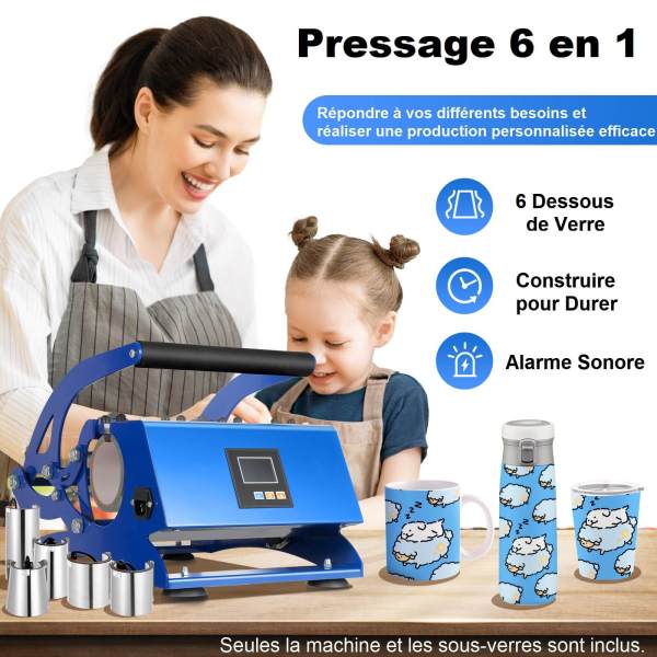 Presse à transfert 6 en 1 - Presse à chaleur - Double station automatique - Taille : 11 oz - 20 oz - 30 oz)