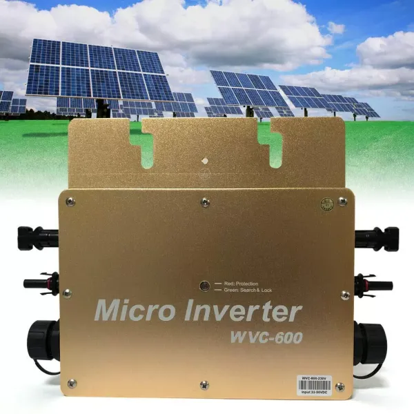Micro onduleur WVC-600 W MPPT - Onduleur solaire étanche IP65 - Avec connexion réseau PV Inverter numérique - 22-50 VDC (doré)