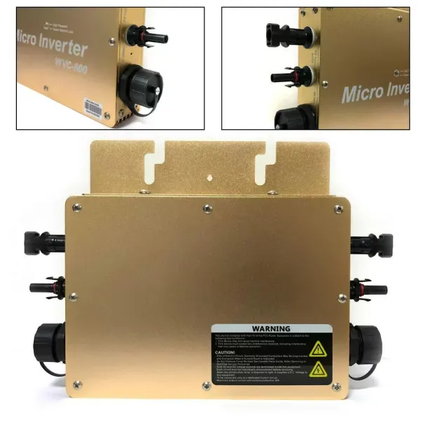 Micro onduleur WVC-600 W MPPT - Onduleur solaire étanche IP65 - Avec connexion réseau PV Inverter numérique - 22-50 VDC (doré)