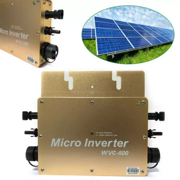 Micro onduleur WVC-600 W MPPT - Onduleur solaire étanche IP65 - Avec connexion réseau PV Inverter numérique - 22-50 VDC (doré) Micro onduleur WVC-600 W MPPT - Onduleur solaire étanche IP65 - Avec connexion réseau PV Inverter numérique - 22-50 VDC (doré)