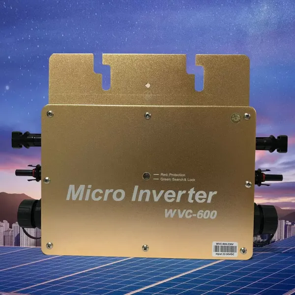 Micro onduleur WVC-600 W MPPT - Onduleur solaire étanche IP65 - Avec connexion réseau PV Inverter numérique - 22-50 VDC (doré)