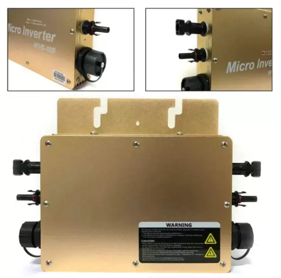 Micro onduleur WVC-600 W MPPT - Onduleur solaire étanche IP65 - Avec connexion réseau PV Inverter numérique - 22-50 VDC (doré)