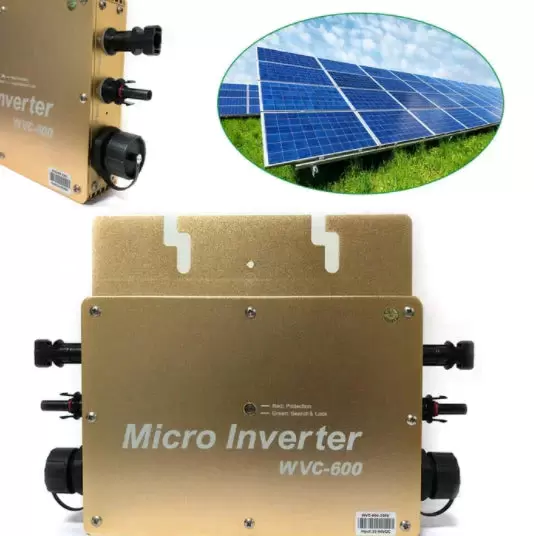 Micro onduleur WVC-600 W MPPT - Onduleur solaire étanche IP65 - Avec connexion réseau PV Inverter numérique - 22-50 VDC (doré)